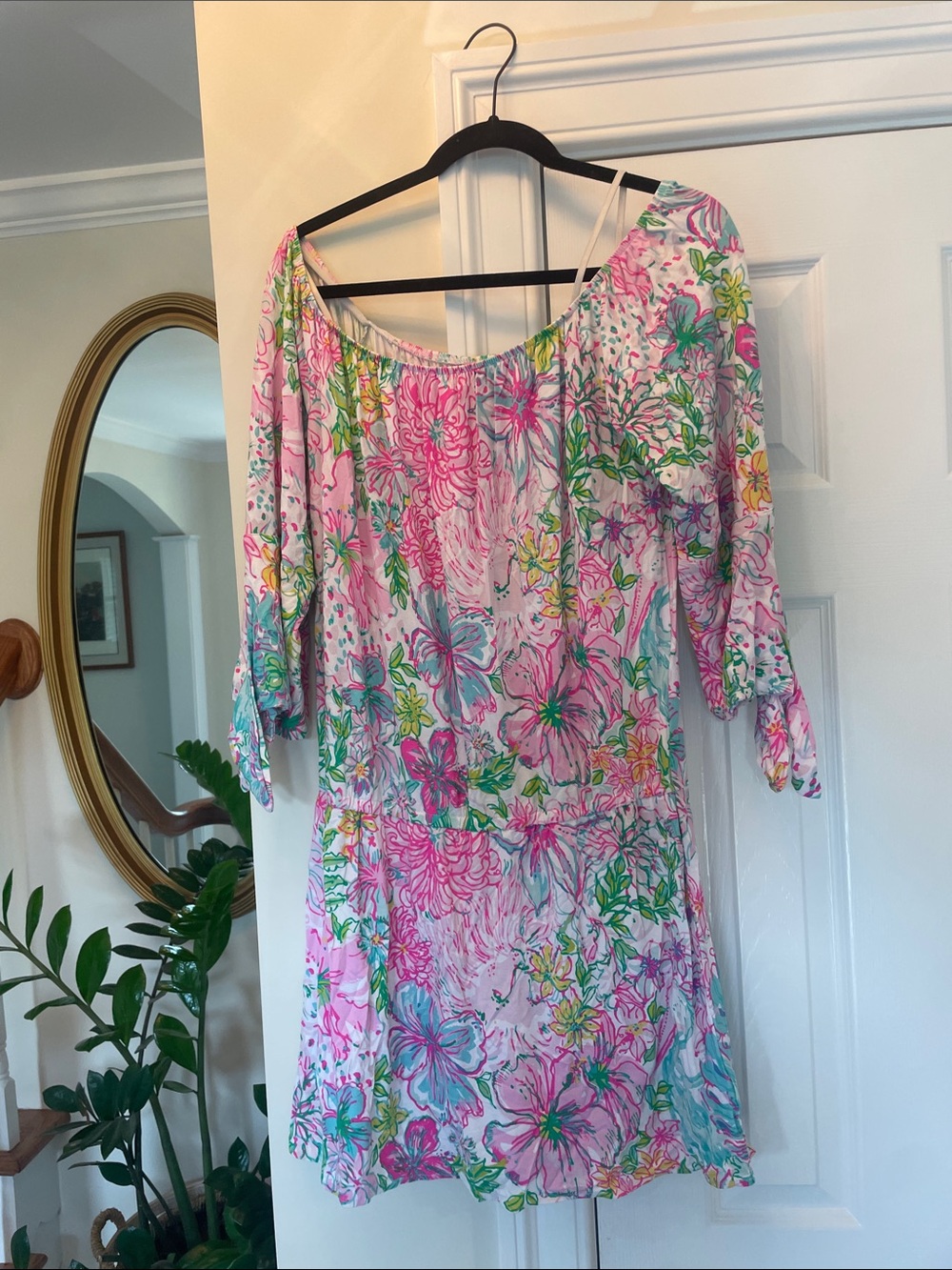 Lilly Pulitzer Pink Aqua Yellow Floral-Print Romper Dress